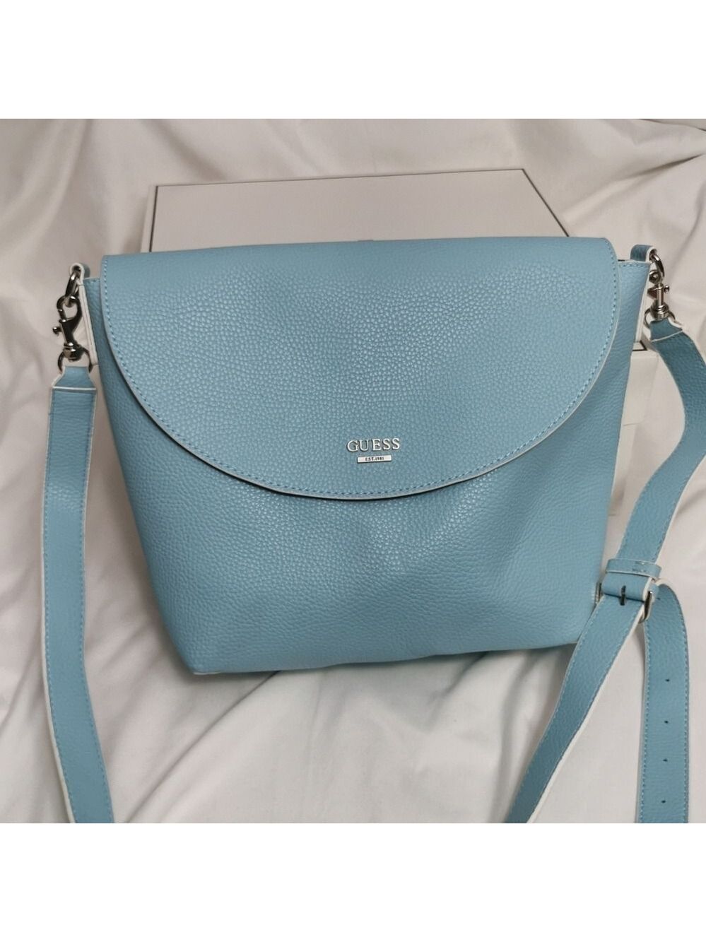 Guess Reversible Shoulder Crossbody Bag Colorblock Green Light Blue - Picture 7 of 15